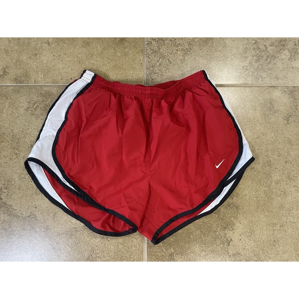 Nike Women's Y2K Sz M Lined Running Shorts Red White Colorblock Elastic Waist